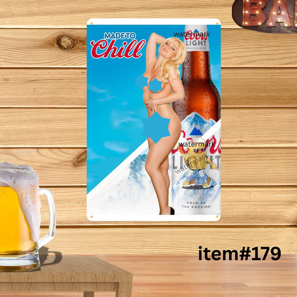 12'' Made To Chill Sexy Girl Beer Metal Sign Man Cave Bar Decor Read des
